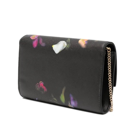 Ted Baker Floral Black Red Chain Clutch Parisa Leather Crossbody